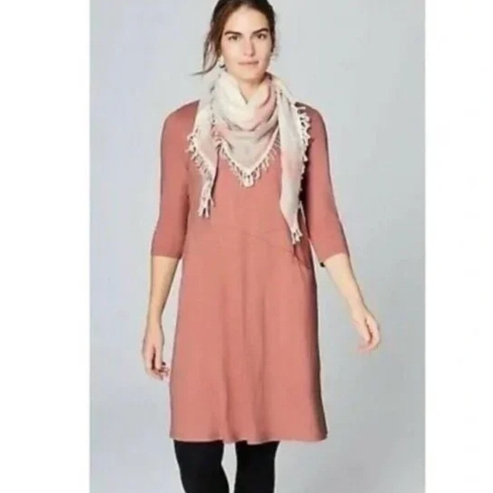 Pure Jill Easy Knit Seamed Dress Rose Pink 3/4 Sleeve Pockets Womens XL